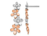 14K White and Rose Pink Gold Flower Dangle Earrings with Diamonds 1/5 Carat (ctw)